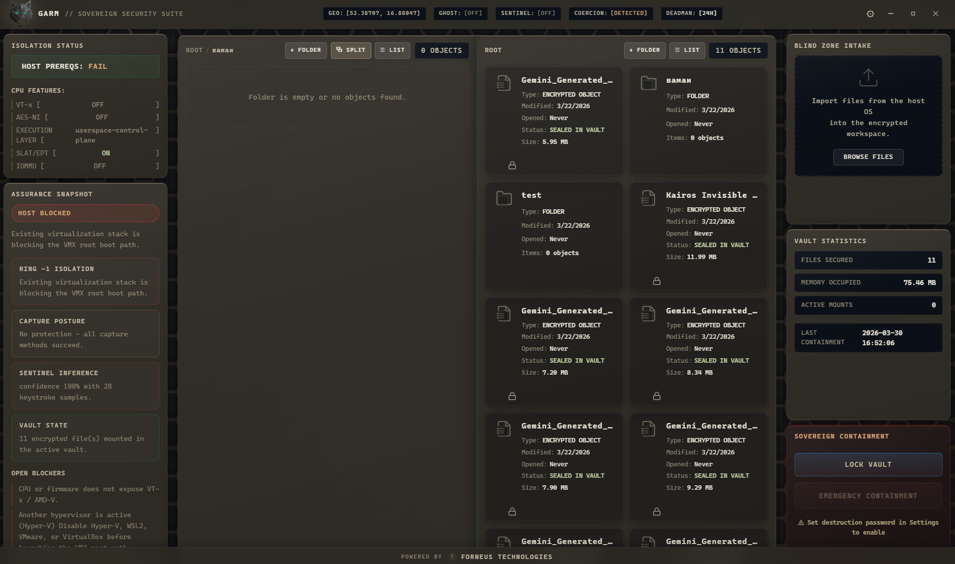 Encrypted Directory Containment Screen